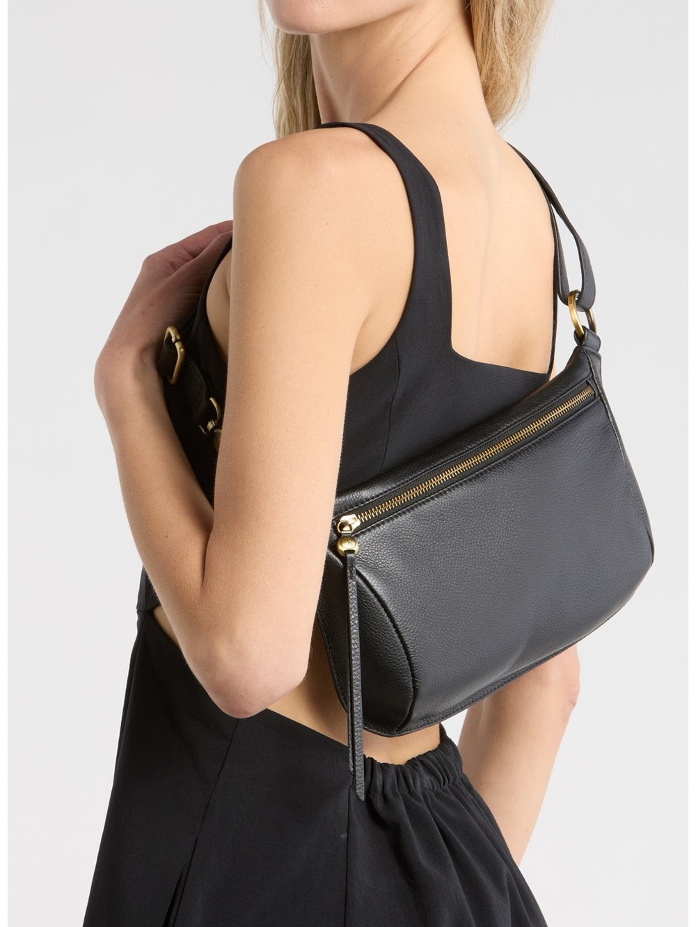 HOBO Black Leather Shoulder Bag with Gold Hardware